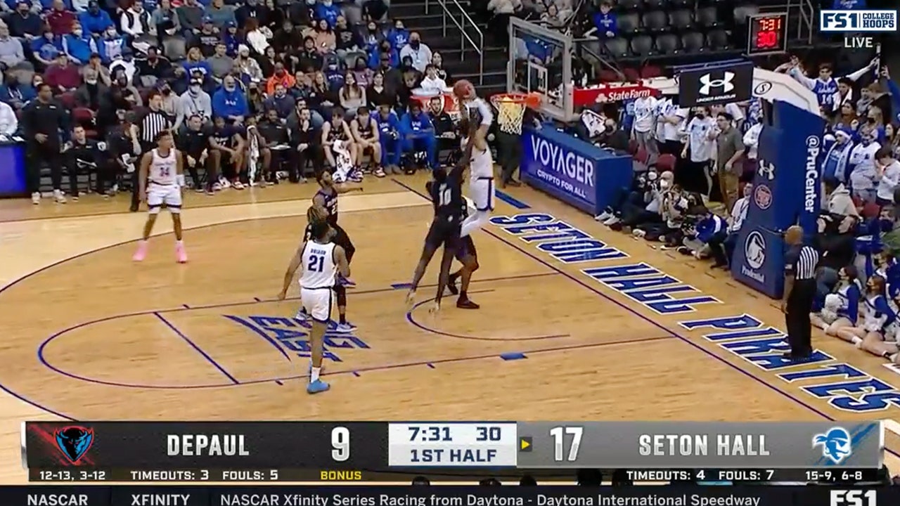 Seton Hall's Tray Jackson brought the home crowd to their feet with a put back jam to extend their lead over DePaul