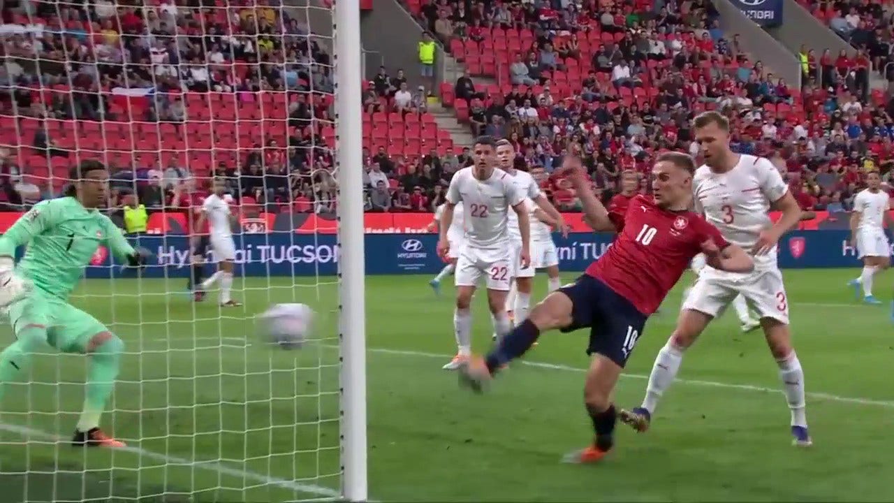 Czech Republic forward Jan Kuchta taps in the easy goal after a defensive collapse