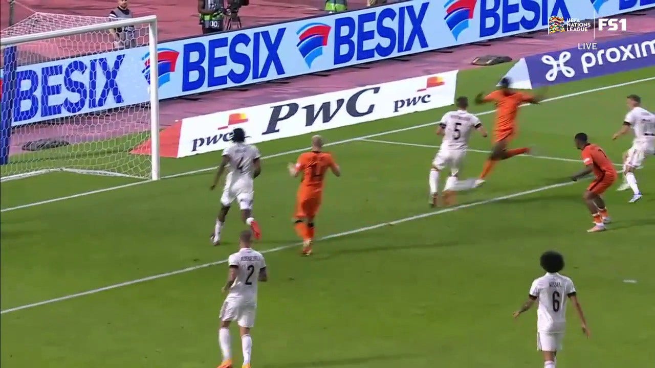 Denzel Dumfries extends the Netherlands' lead to 3-0 over Belgium