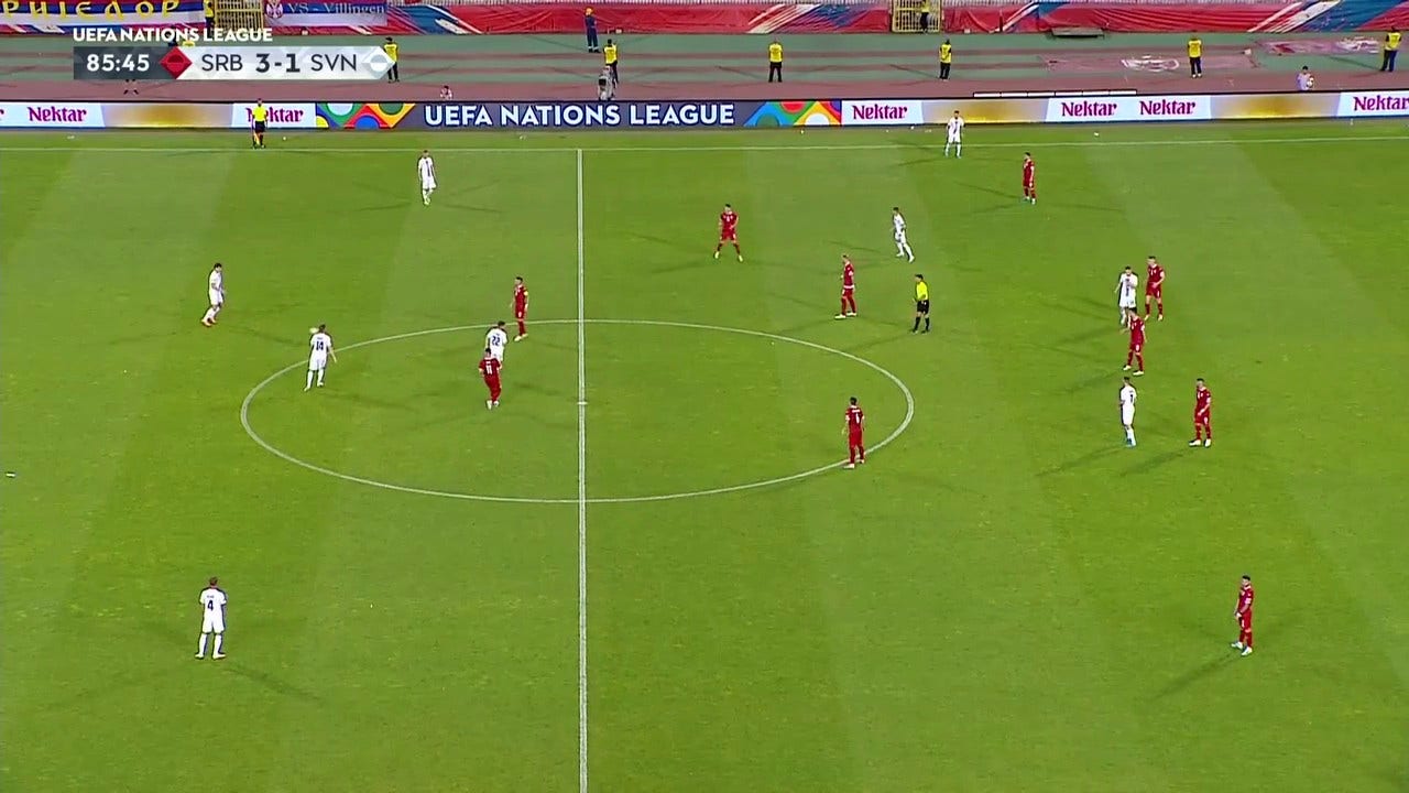 Impressive team sequence from Serbia sets up Nemanja Radonjic's goal vs Slovenia, 4-1