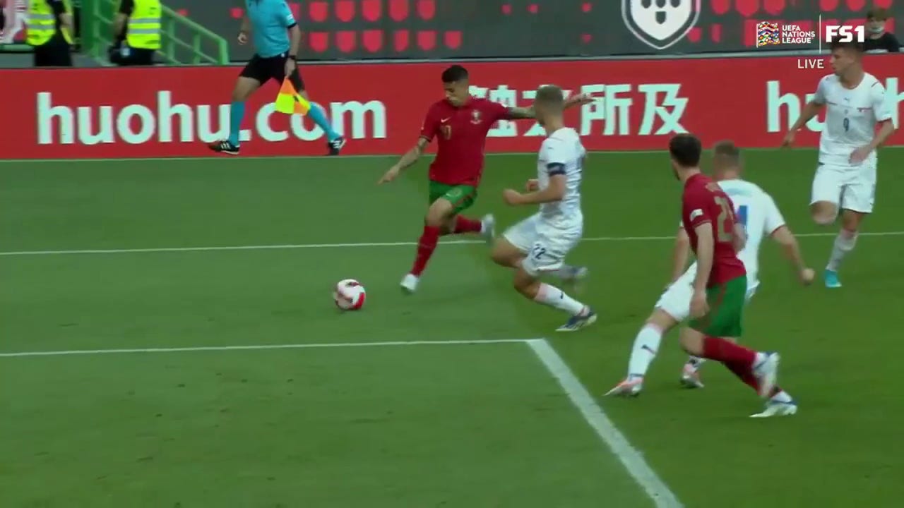 João Cancelo fires a ball into the back of the net to give Portugal the 1-0 lead