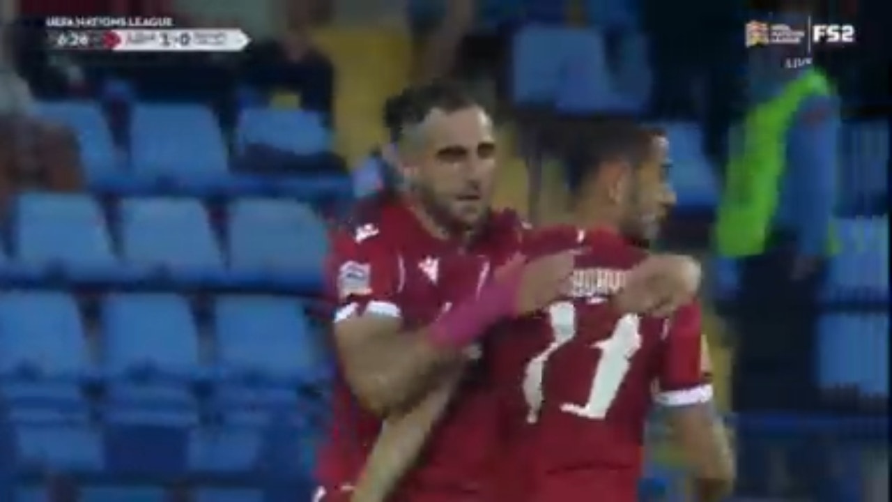 Vahan Bichakhchyan scores the opening goal as Armenia takes on Scotland