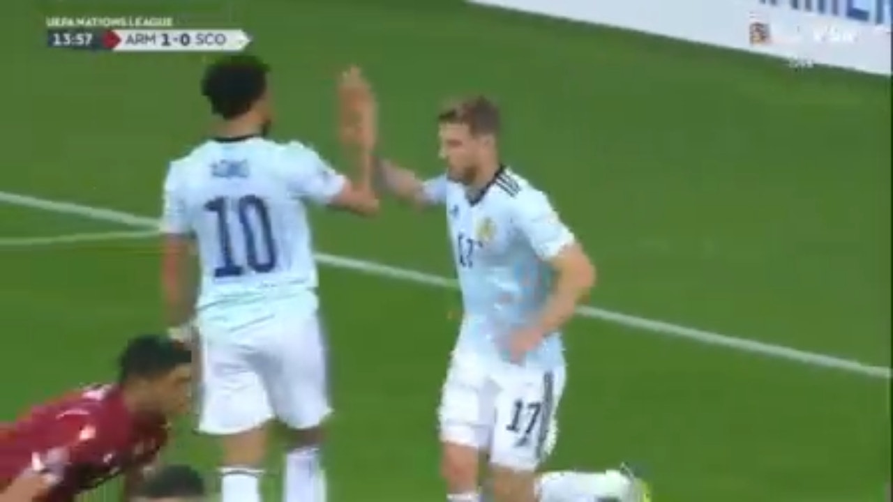 Stuart Armstrong answers Armenia's opening goal for Scotland, leveling the score 1-1