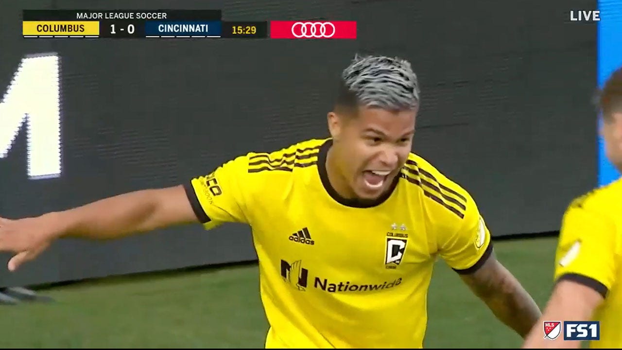 Columbus' Cucho Hernandez's clever header against FC Cincinnati makes it 1-0 early