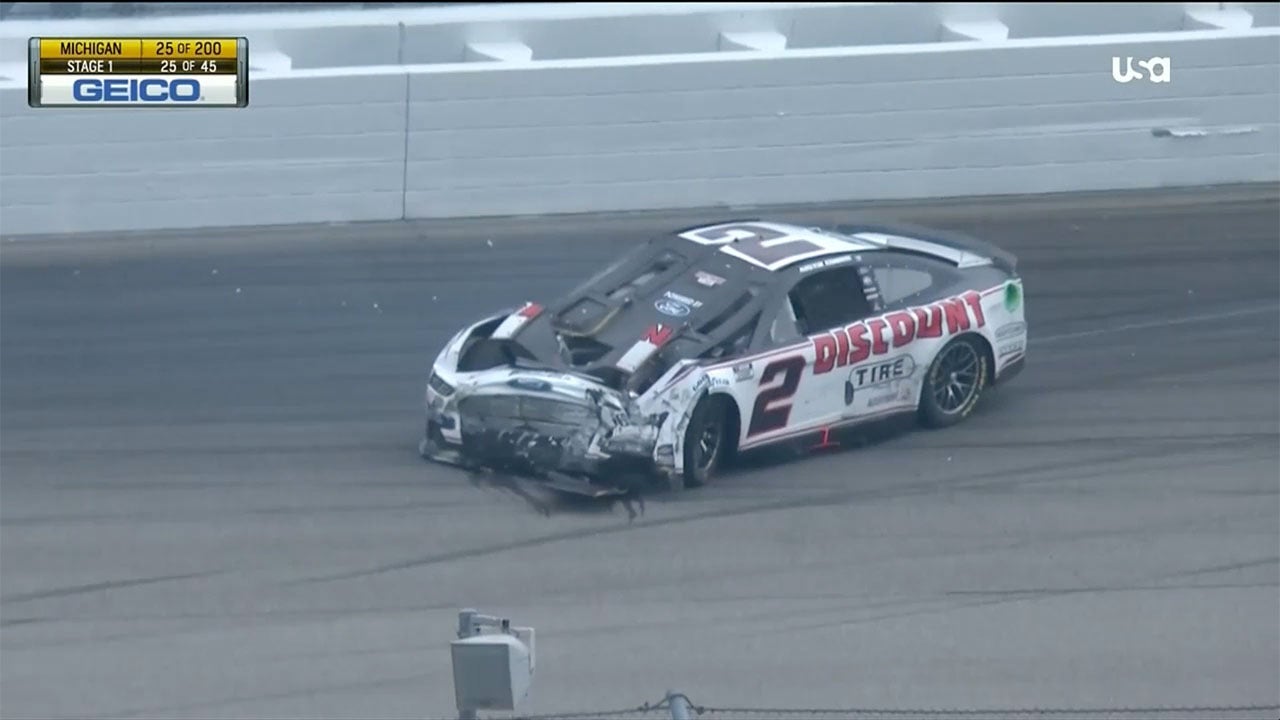 Kyle Busch, Austin Cindric involved in multi-car wreck at Michigan|NASCAR on FOX