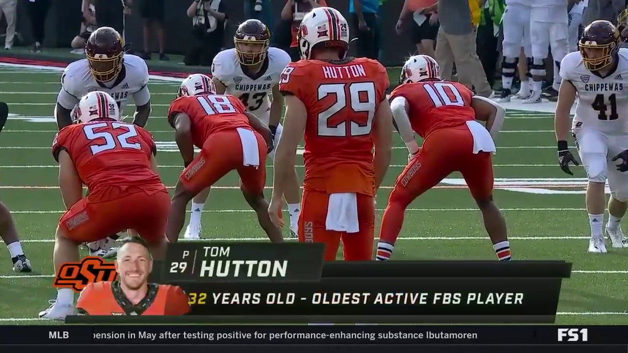 Tom Hutton, 32 year old punter for Oklahoma State, is the oldest active FBS player