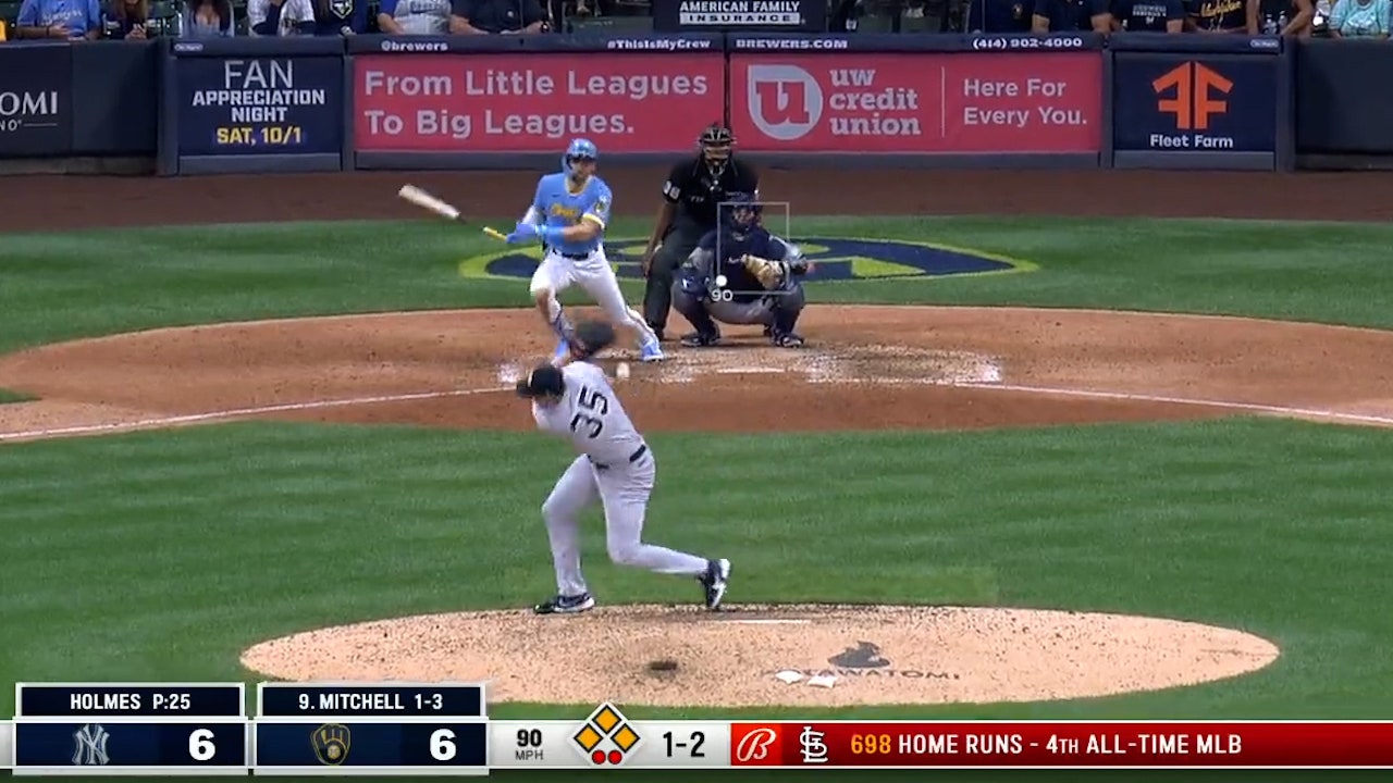Brewers center fielder Garrett Mitchell hits a walk-off single to beat the Yankees 7-6