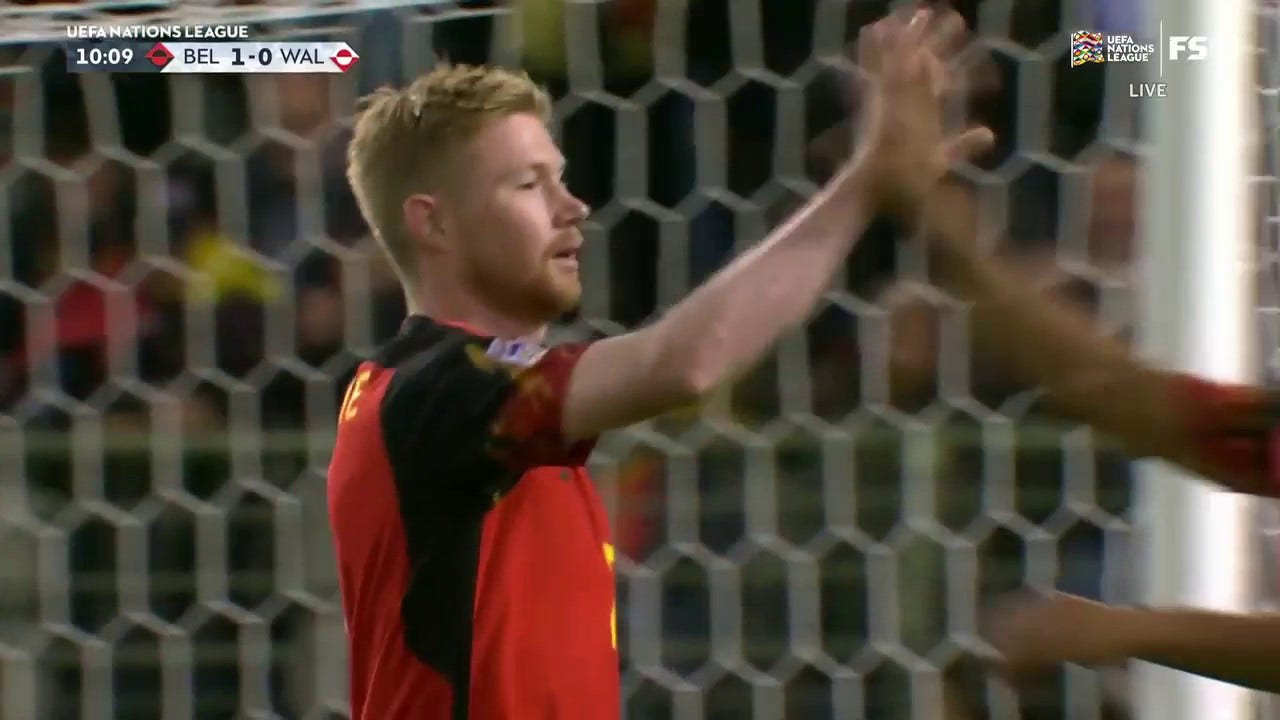 Kevin De Bruyne scores in the 10th minute to give Belgium an early 1-0 lead over Wales #news 1 Kevin De Bruyne scores in the 10th minute to give Belgium an early 1-0 lead over Wales #news