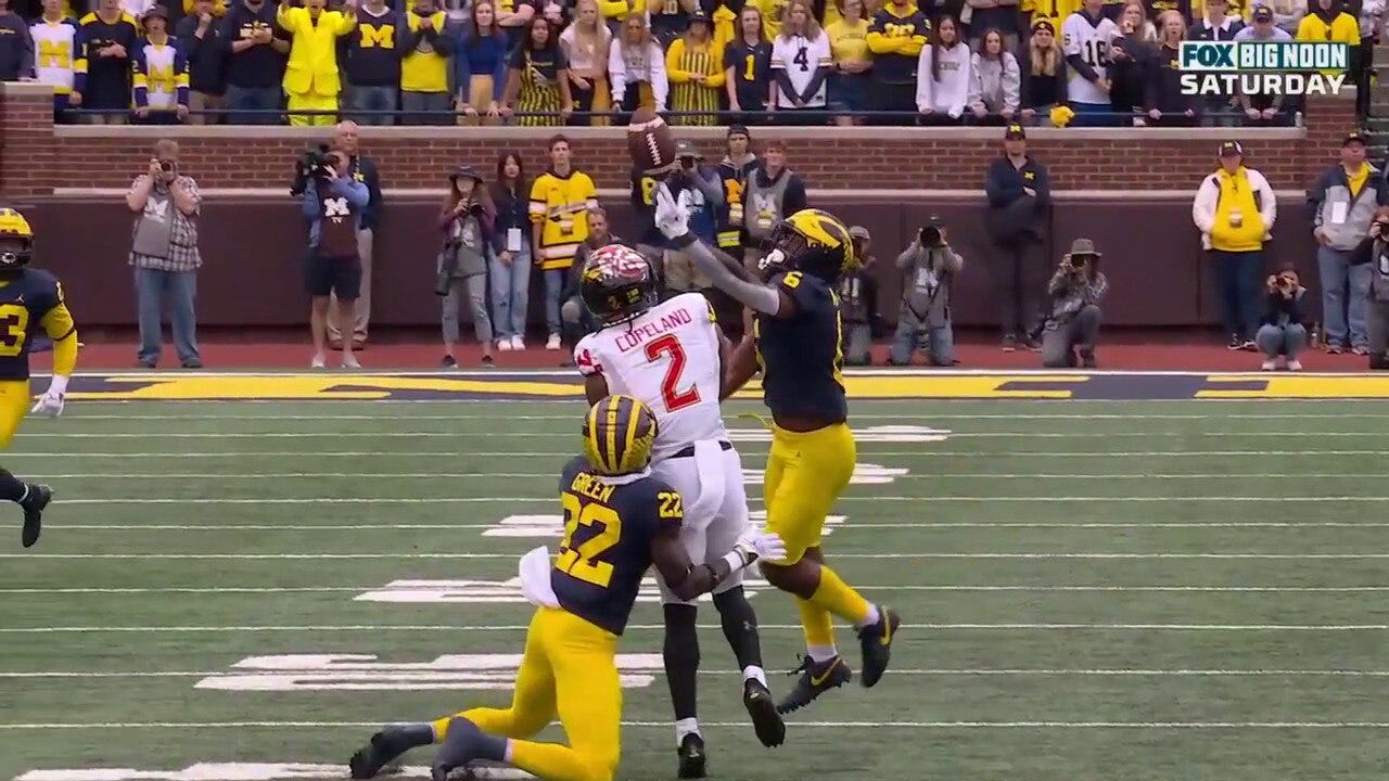 R.J. Moten makes an unreal diving interception to help Michigan come closer to sealing the deal against Maryland | FOX Sports