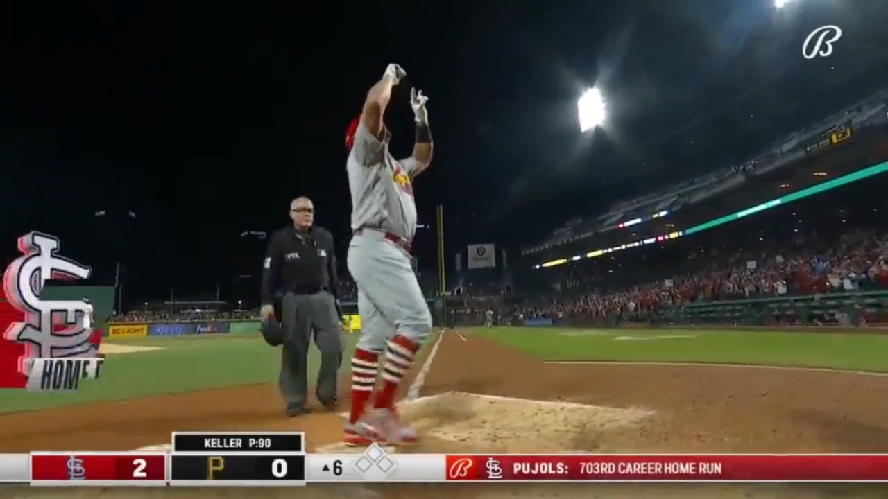 Albert Pujols hits his 703rd career home run, passing Babe Ruth for second-most career RBIs in MLB history