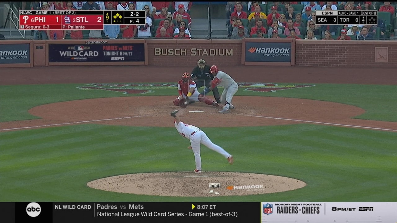 Phillies score six runs in the ninth inning after a Cardinals' meltdown and take Game 1