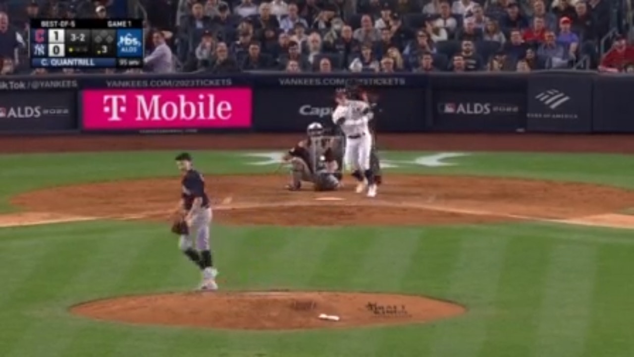 Yankees' Harrison Bader hits a solo home run to tie the game 1-1 against the Guardians