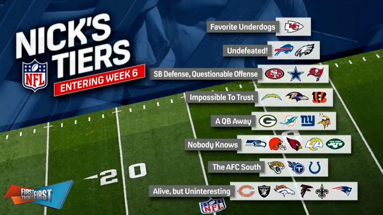 Underdog Chiefs return on top of Nick's tiers heading into Week 6 | FIRST THINGS FIRST