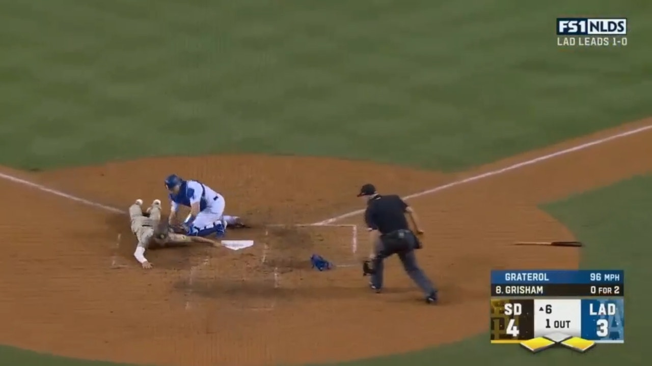 Dodgers' Brusdar Graterol throws out Wil Myers at home to prevent a run
