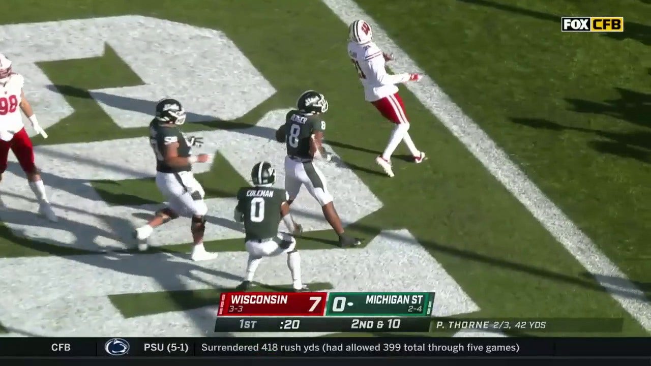 Michigan State fights back after a pick and Jalen Berger 12-yard rushing TD to tie Wisconsin 7-7