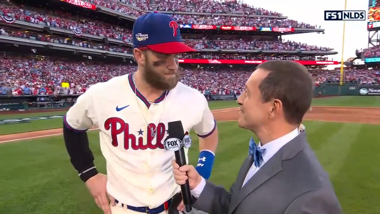 'You got to beat the champs to be the champs' — Bryce Harper speaks with Ken Rosenthal after Phillies' win over Braves to advance to NLCS
