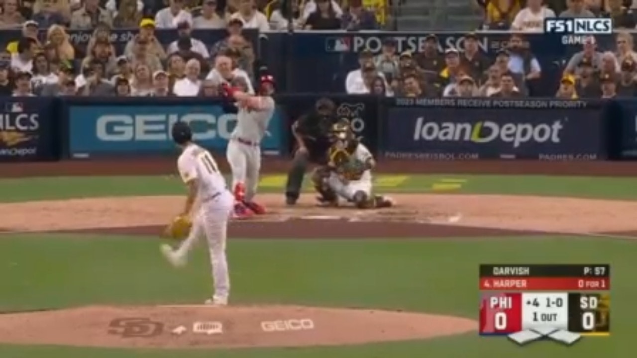 Bryce Harper hits a solo home run to get the Phillies on the board 1-0