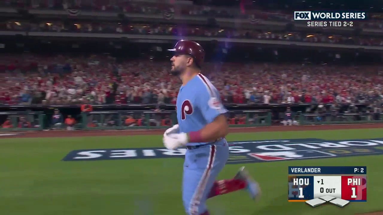 Kyle Schwarber launches a leadoff home run to bring Phillies to a 1-1 tie with Astros