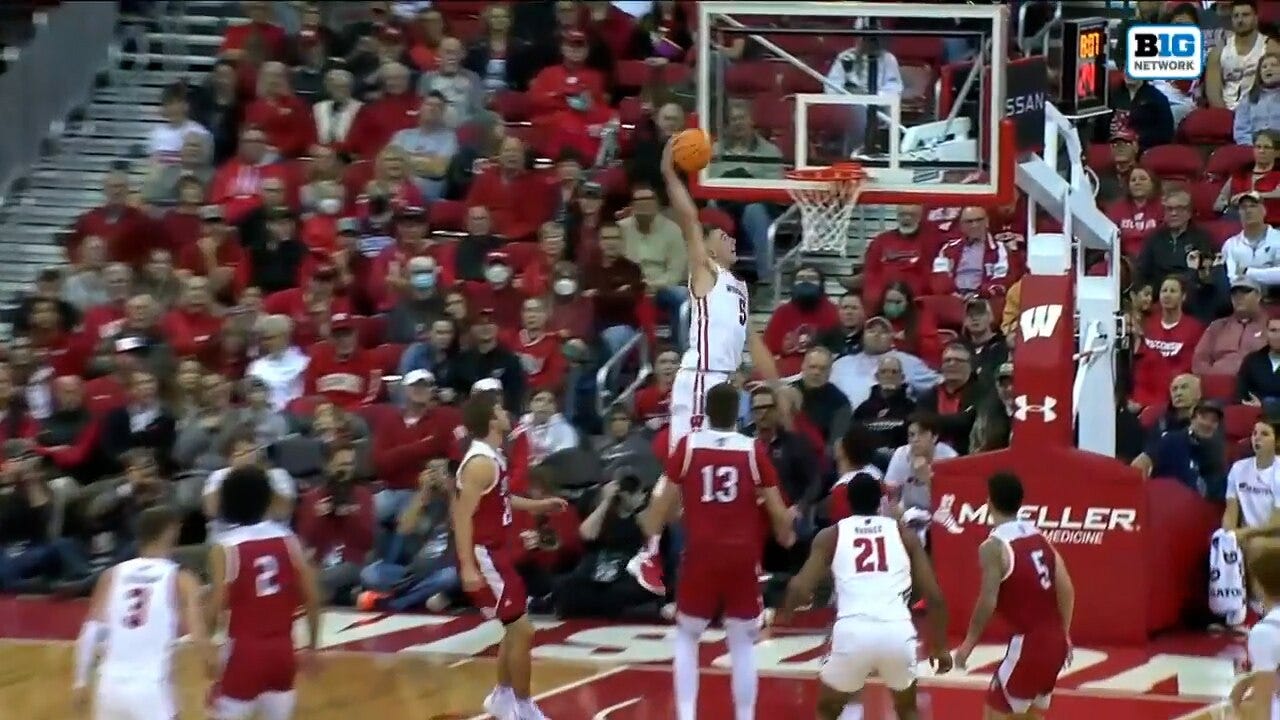 Wisconsin's Tyler Wahl throws down a MONSTROUS one-handed jam against South Dakota