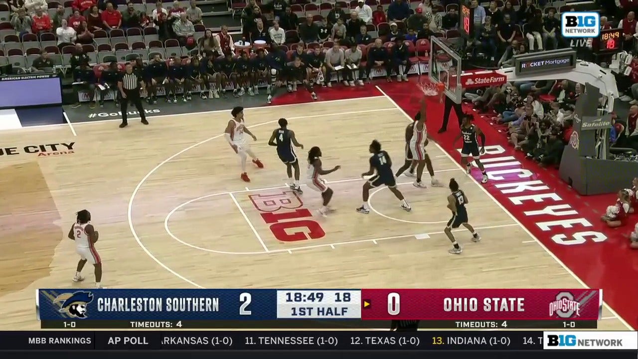 Ohio State's Zed Key snags a rebound and throws down a dunk to get the Buckeyes going
