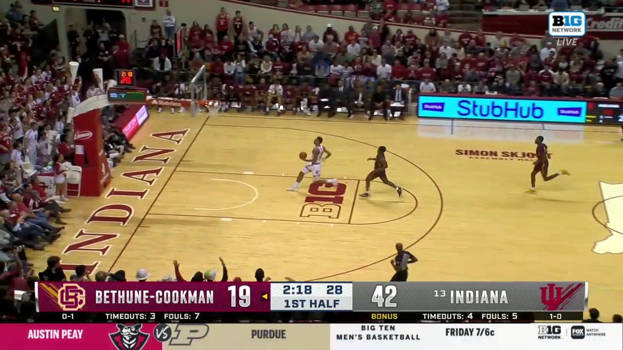 Indiana's Trayce Jackson-Davis throws down a ferocious fast-break slam  vs. Bethune-Cookman 