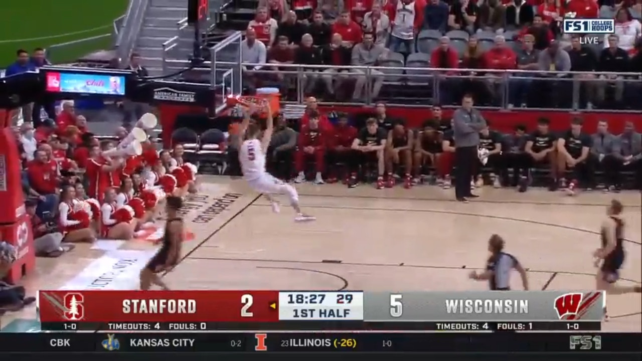 Tyler Wahl gets things going for the Wisconsin Badgers early