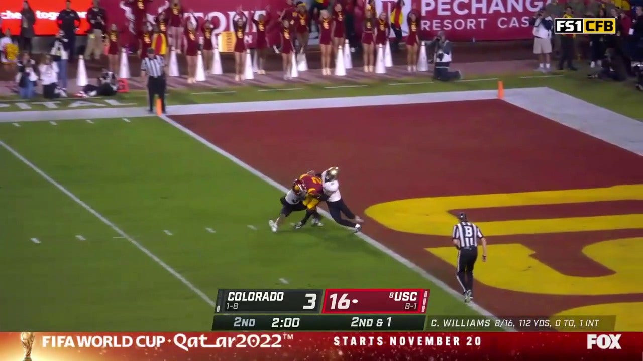 USC's Caleb Williams hits Brenden Rice with the 32-yard touchdown strike