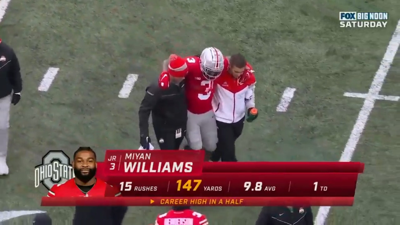 Ohio State RB Miyan Williams goes down with an injury and has to be helped off the field