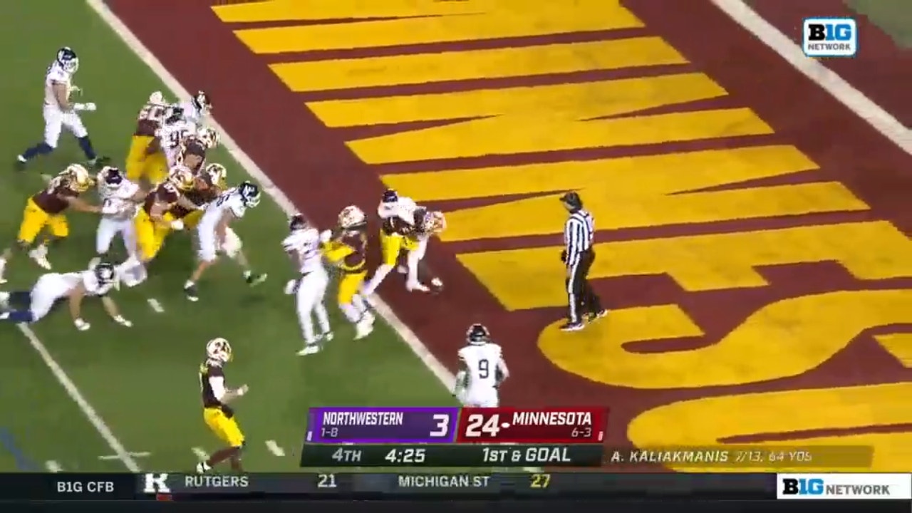 Minnesota's Zach Evans breaks off a six-yard rushing TD in a blowout lead against Northwestern