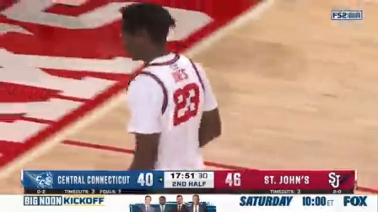 St Johns' David Jones scored a double-double, leading his team to a 91-77 victory over Central Connecticut State
