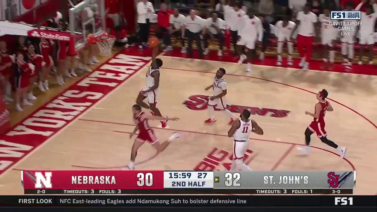 St. Johns' Montez Mathis gets up and HAMMERS a dunk vs. Nebraska