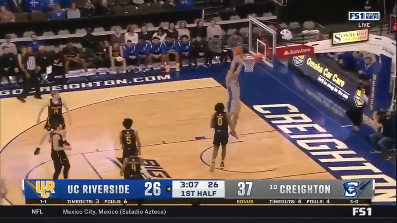 Creighton's Ryan Kalkbrenner runs the floor for an impressive jam vs. UC Riverside