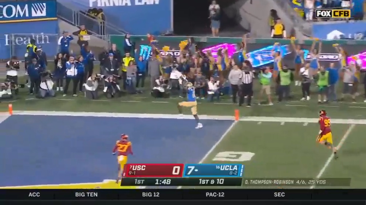 UCLA's Dorian Thompson-Robinson finds Michael Ezeike for the 30 yard touchdown to give the Bruins the 14-0 lead