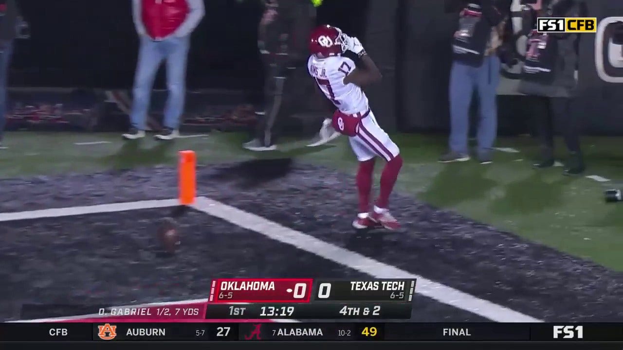 Dillon Gabriel's 37-yard TD pass to Marvin Mims Jr. puts Oklahoma up 7-0 over Texas Tech