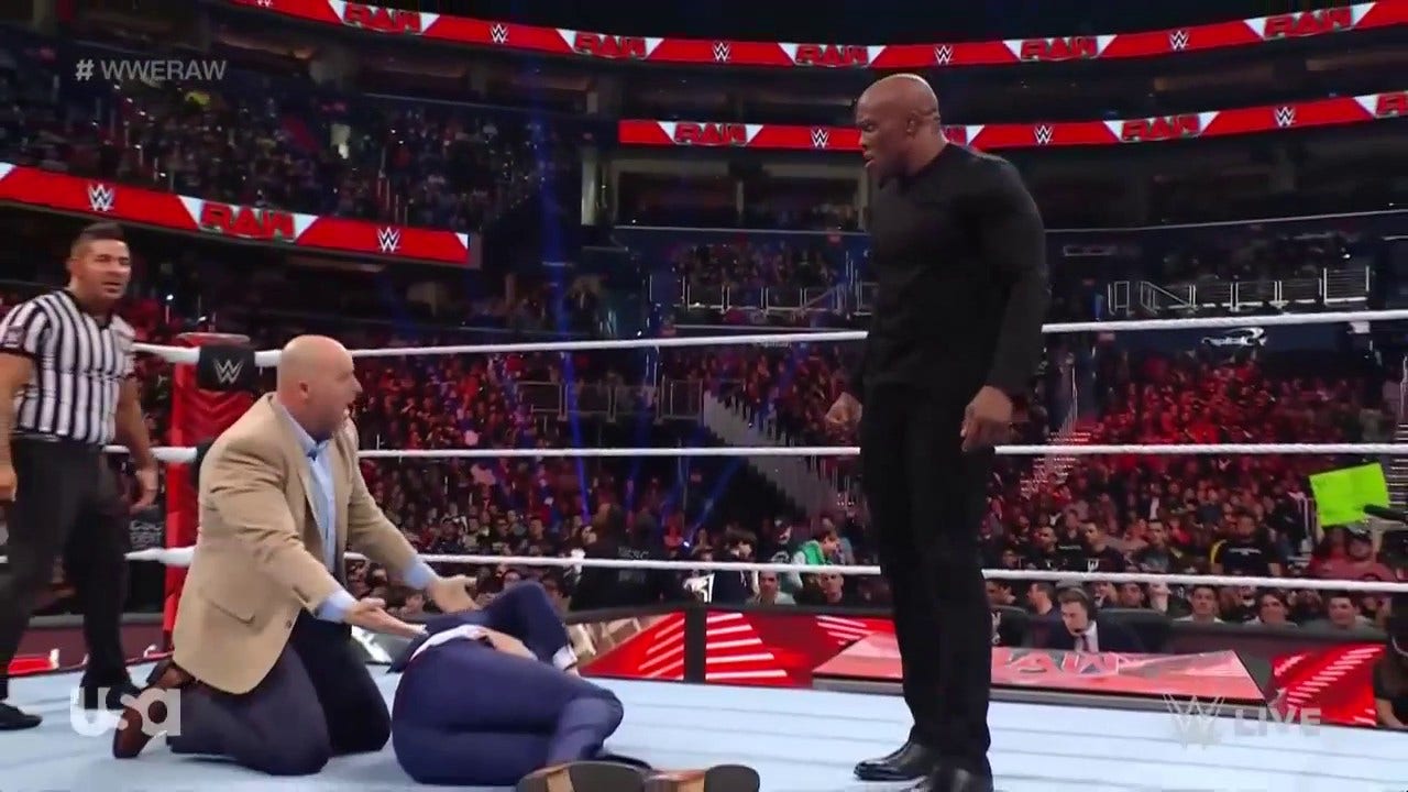 Bobby Lashley spears WWE producer instead of Seth Rollins during a chaotic brawl | WWE on FOX