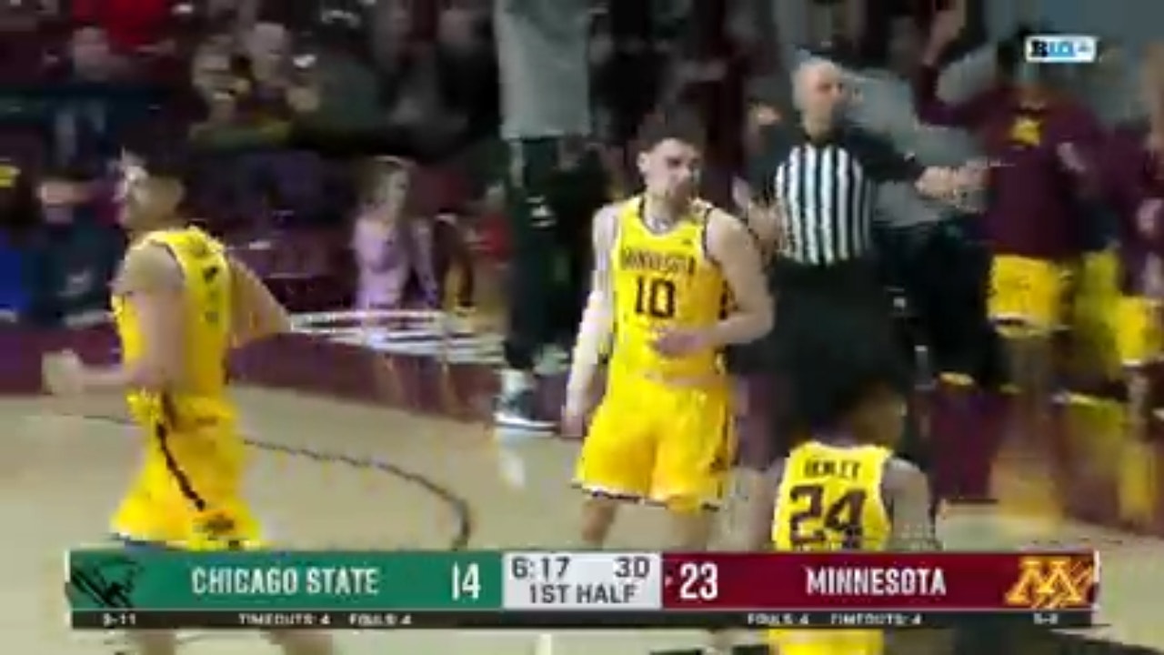 Minnesota's Jamison Battle makes the most unusual three-pointer in their 58-55 win
