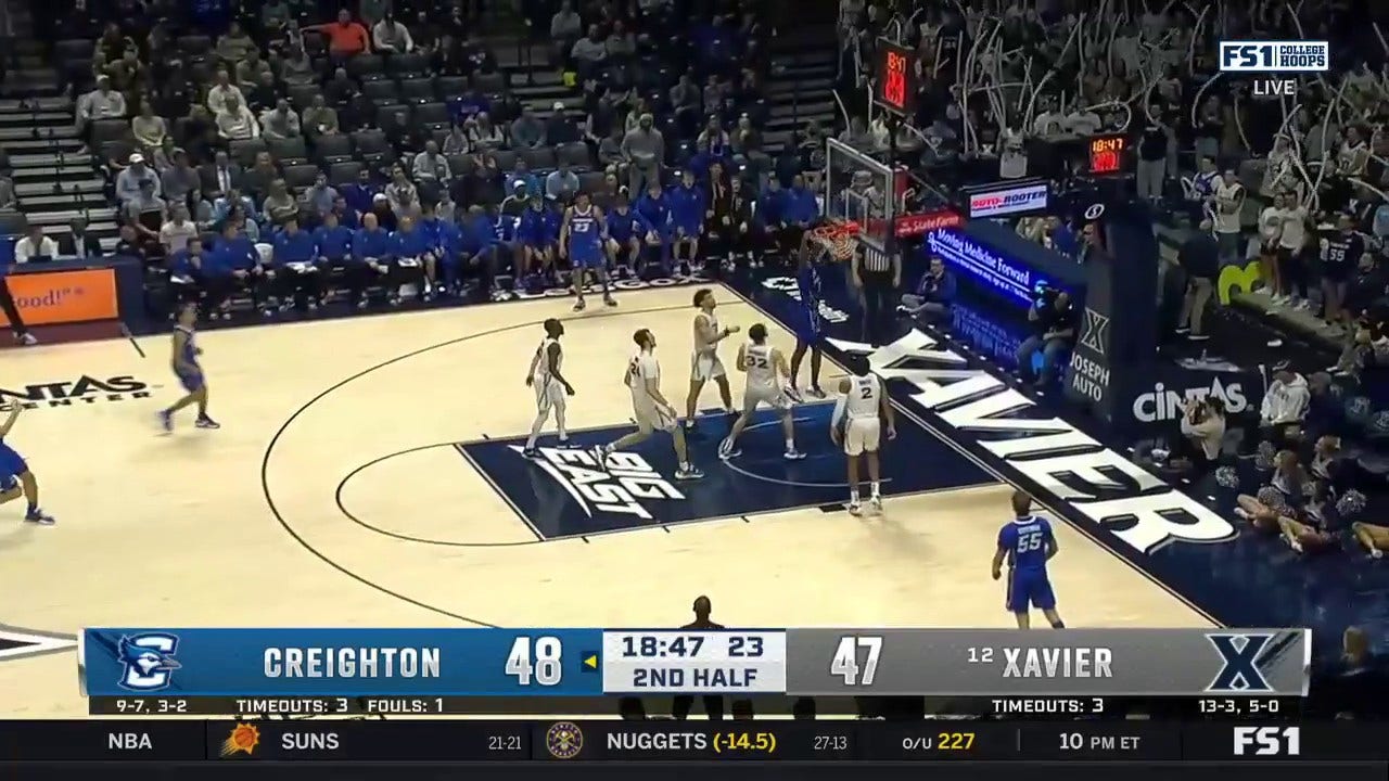 Arthur Kaluma bursts through and hammers in a nasty jam, extending Creighton's lead over Xavier