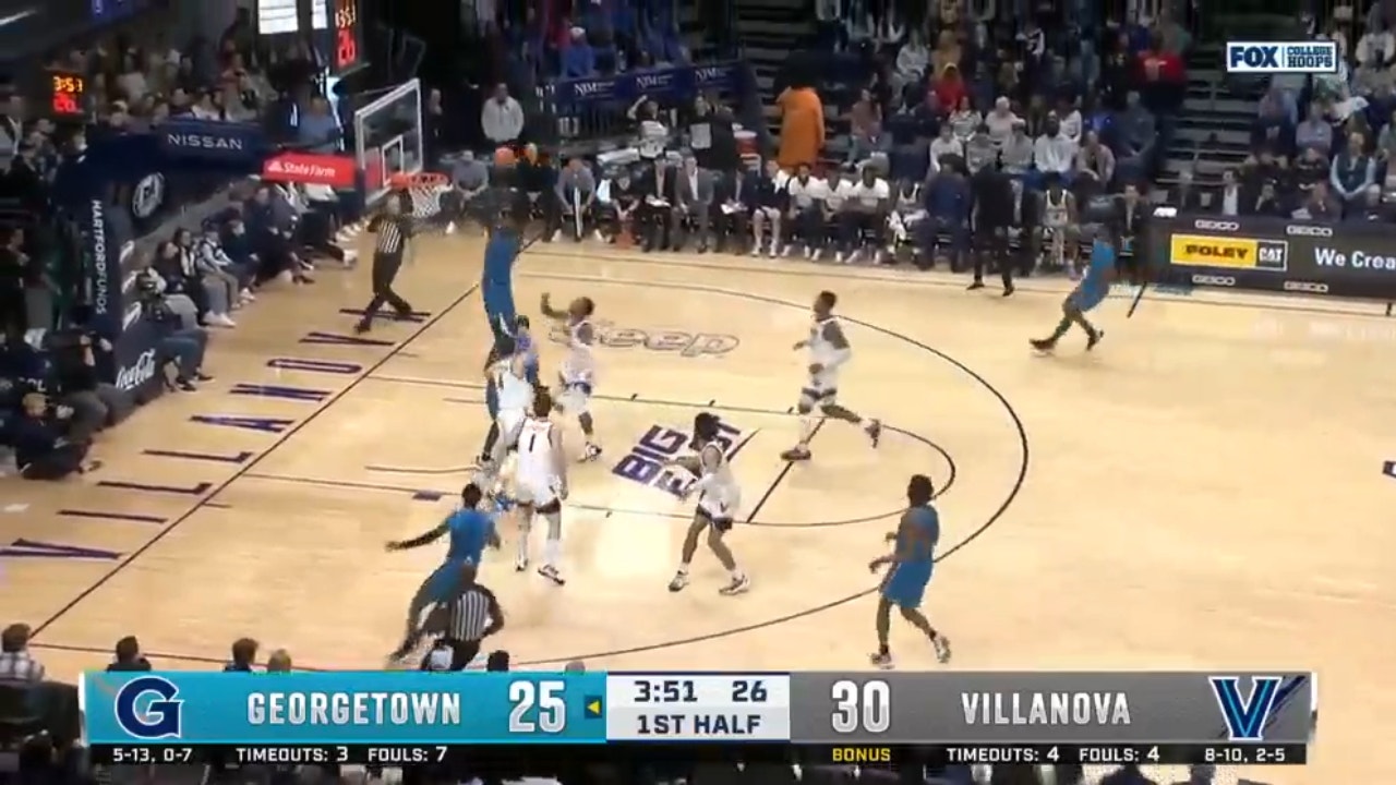 Georgetown's Primo Spears finds Akok Akok for a terrific alley-oop as they closely trail Villanova