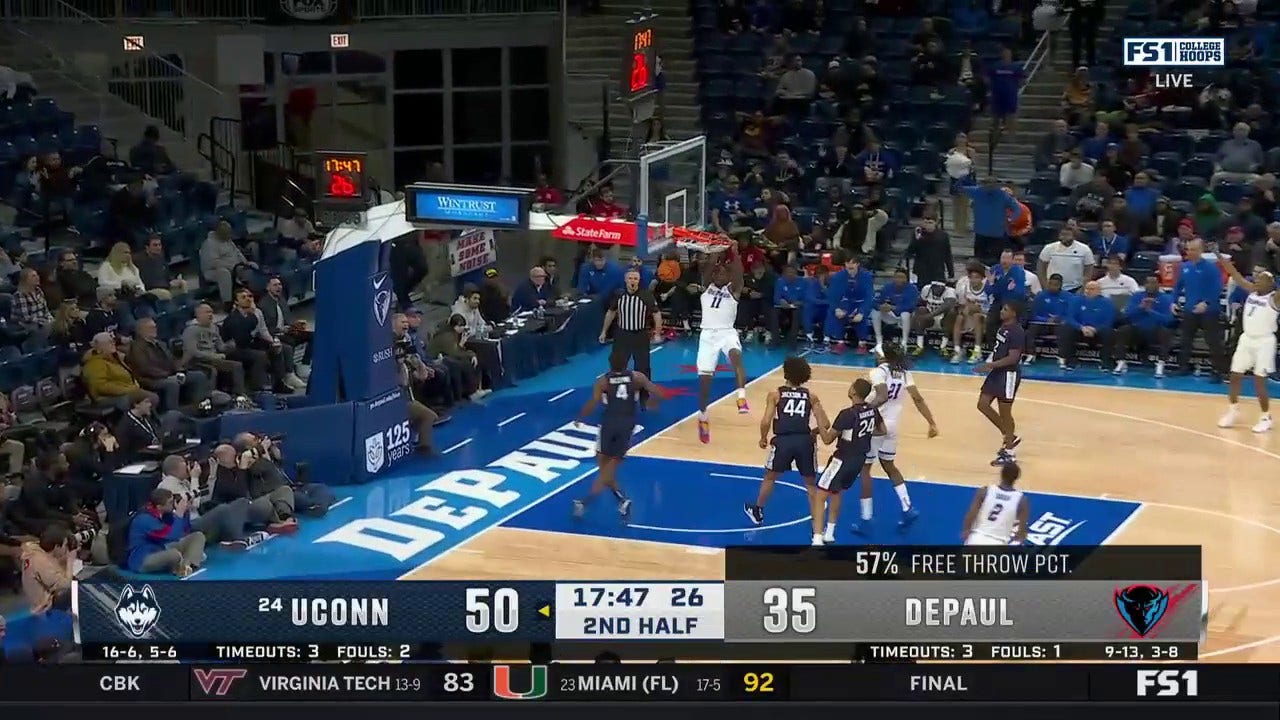 DePaul's Eral Penn throws down a WICKED two-handed jam against UConn