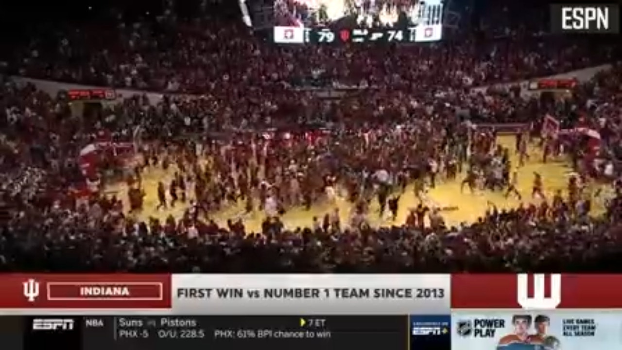 Fans storm the court after Indiana takes down No. 1 Purdue, 79-74