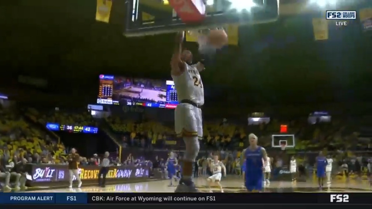 Hunter Maldonado makes a steal and finishes with a dunk on the other end as Wyoming trims into Air Force's lead