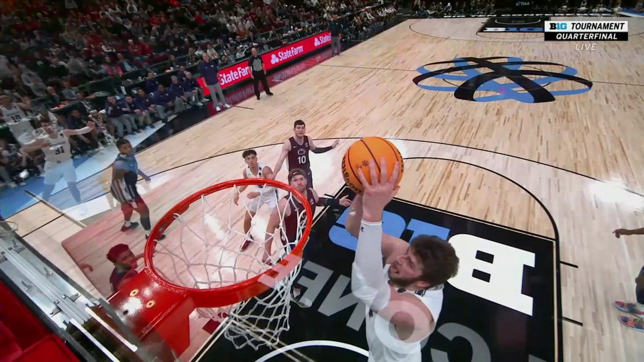 Northwestern's Matthew Nicholson throws down an ALLEY-OOP dunk against Penn State