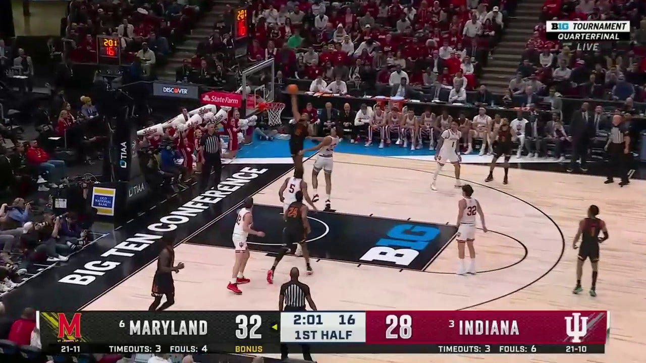 Maryland's Patrick Emilien punishes the rim with a spectacular one-handed slam vs. Indiana