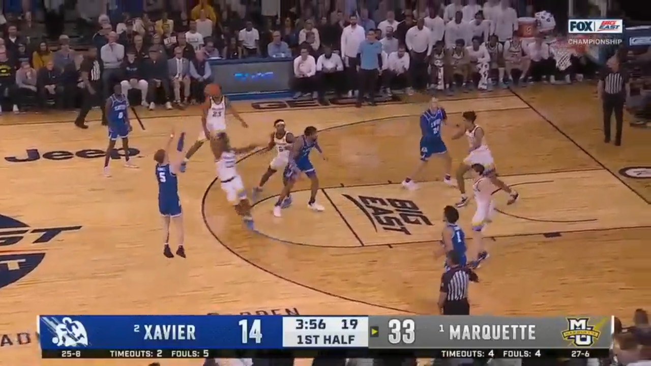 Adam Kunkel puts up Xavier's first three in the Big East Championship