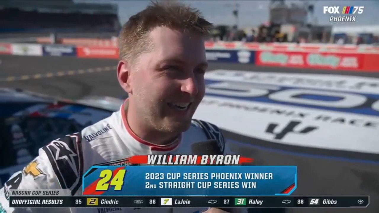 William Byron celebrates his 2023 Phoenix cup series victory, expresses gratitude for team