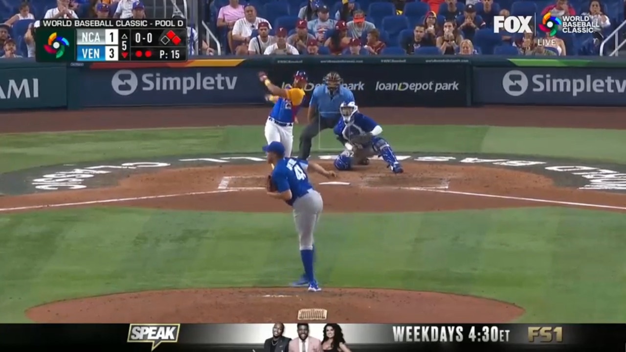 Venezuela's Anthony Santander crushes an RBI double to right field, plating Luis Rengifo
