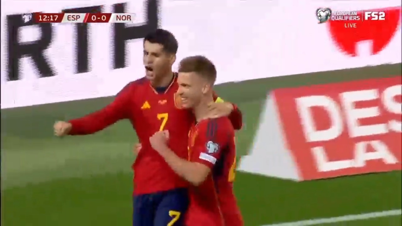 Dani Olmo gives Spain the lead with a first-half goal against Norway