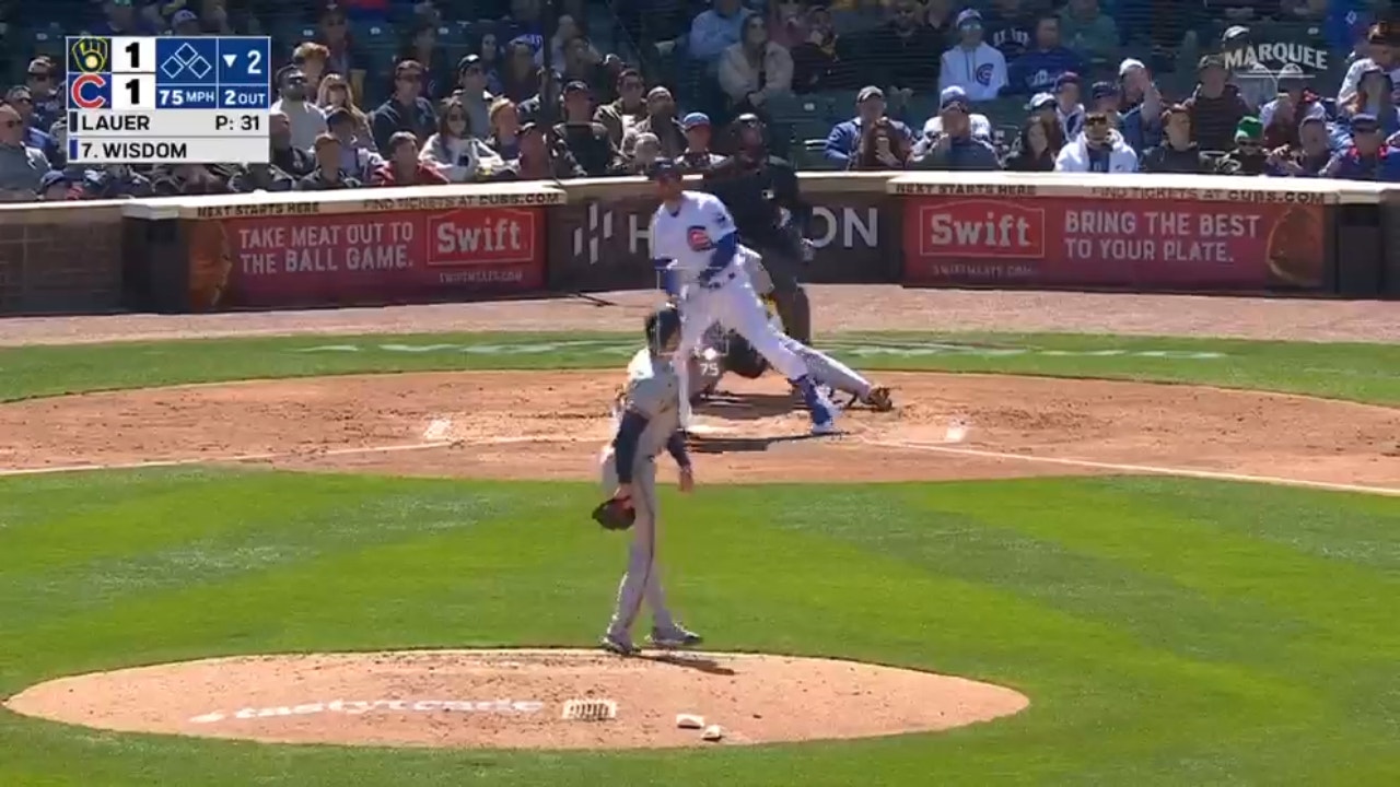 Cubs' Patrick Wisdom sends a solo shot deep to left field for the 2-1 lead over the Brewers