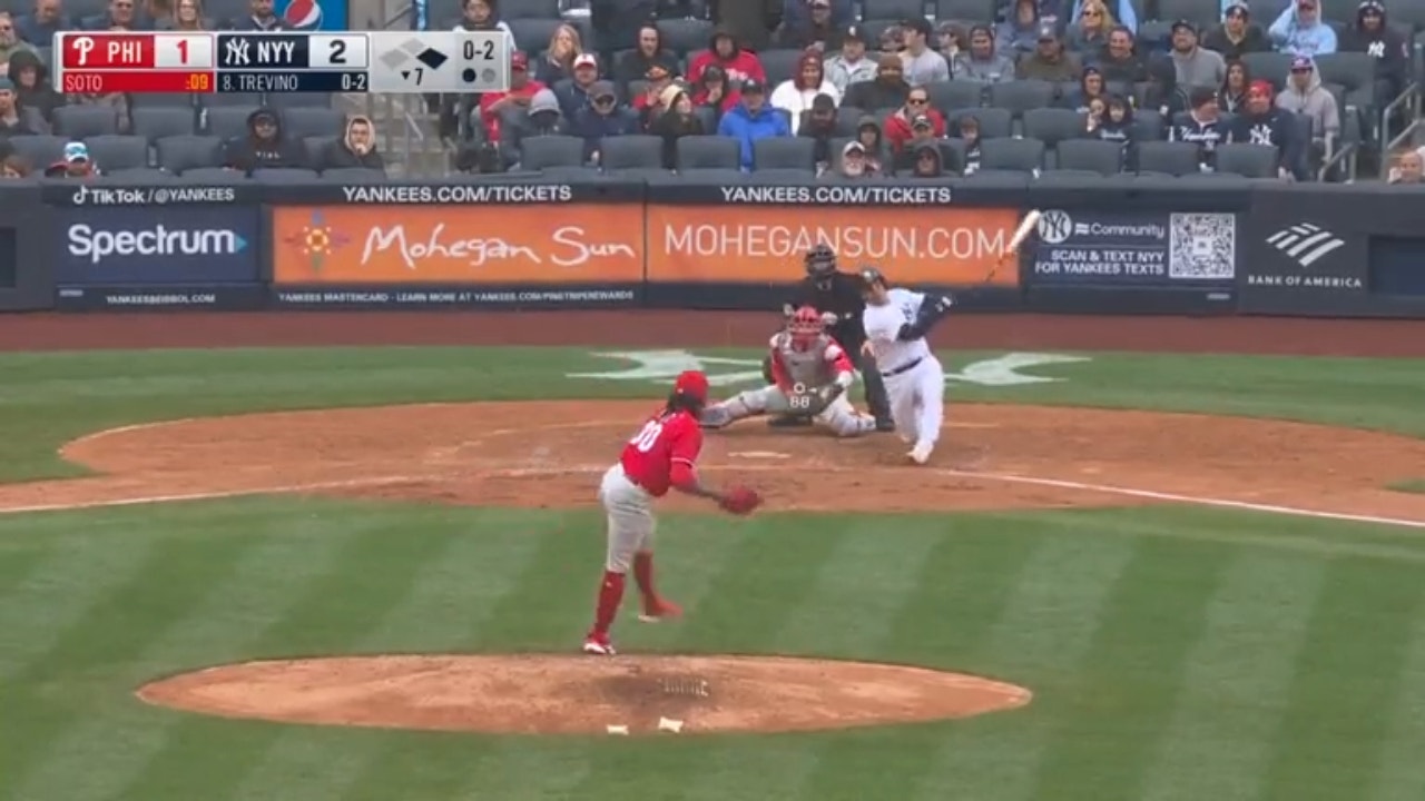 Yankees' Jose Trevino launches a two-run homer extending their lead against the Phillies