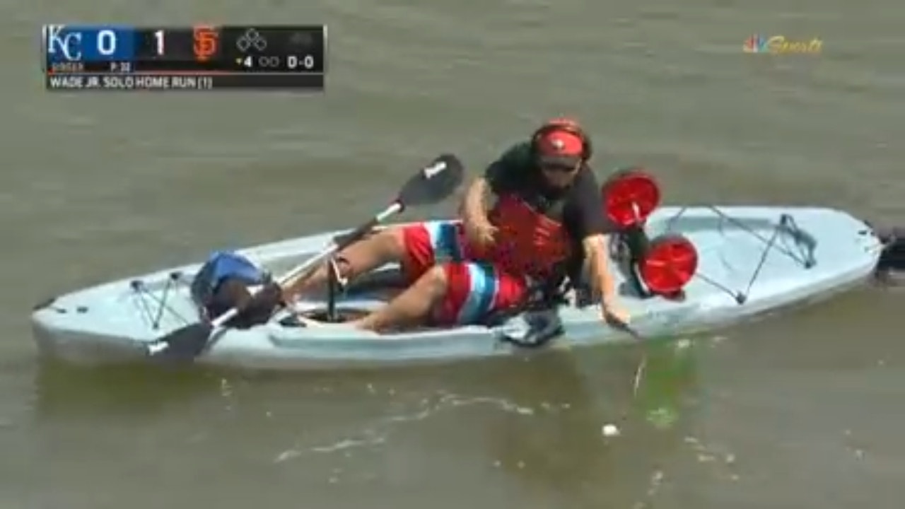 Giants' LaMonte Wade Jr. drives a solo shot into McCovey Cove in the fourth inning